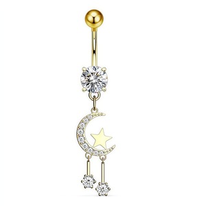 Anneau <span class=keywords><strong>de</strong></span> nombril à pendentif étoile <span class=keywords><strong>de</strong></span> lune tendance avec diamant CZ - Argent/or rose/or Bijoux <span class=keywords><strong>de</strong></span> corps pour femmes Piercing au nombril - Product Image 3