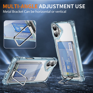 Support métallique pliable transparent hybride TPU PC couverture arrière avec étui de téléphone avec fente pour carte portefeuille pour <span class=keywords><strong>iPhone</strong></span> 16/16 <span class=keywords><strong>Pro</strong></span>/16 Plus/16 <span class=keywords><strong>Pro</strong></span> Max - Product Image 3
