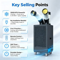 Climatiseur portable 12000 BTU, sans installation, prêt à l'emploi, avec minuterie 24h pour atelier, garage, tente, usage commercial