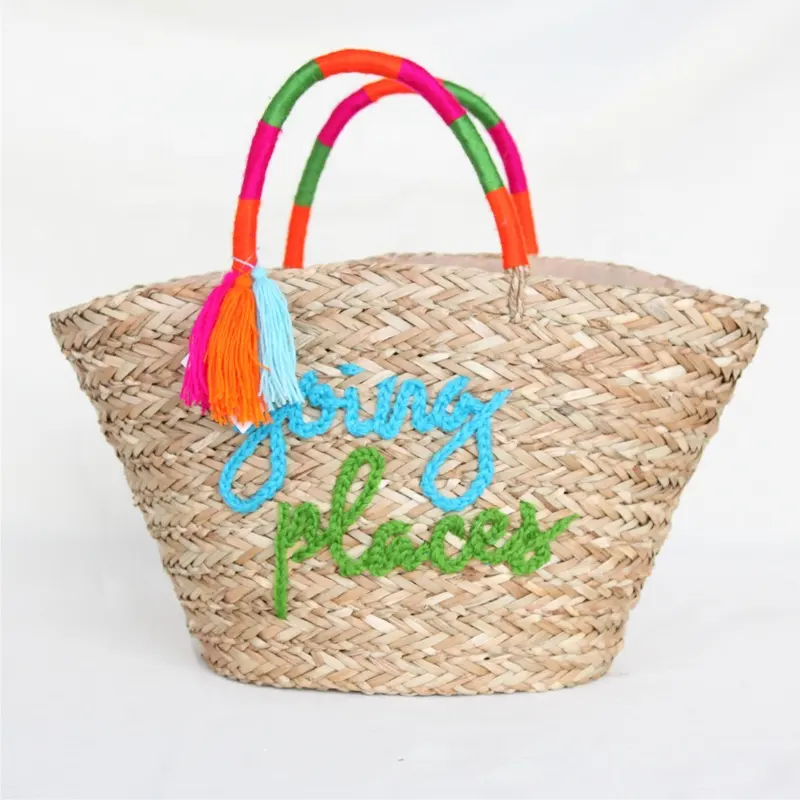 2023 new collection of large woven straw bag tote summer beach bag with embroider for summer beach