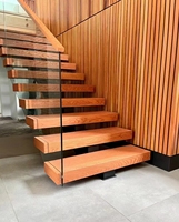 Vente en gros option économique Escaliers flottants tandem à arc en aluminium avec garde-corps par câble Matériau droit simple en acier et bois/verre