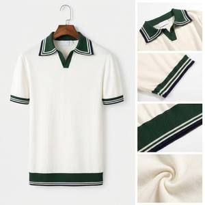 Polo de punto para <span class=keywords><strong>hombre</strong></span> con <span class=keywords><strong>cuello</strong></span> a rayas, manga corta, bloques de color, puños acanalados, estilo golf, informal de negocios, OEM al por mayor - Product Image 3