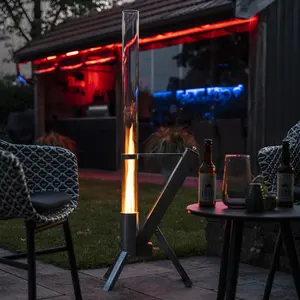 Chauffage de terrasse à granulés de bois à flamme en tube de verre de sécurité en acier inoxydable pour jardin extérieur