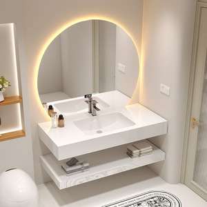 Meuble-lavabo mural de style moderne avec vasque en céramique, résistant à l'eau, miroir LED intelligent inclus, pour hôtel et villa - Product Image 3