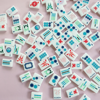 Tuiles de mahjong américaines en acrylique blanc, ensemble de jeu de table personnalisé avec impression florale papillon