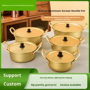 Pot à nouilles ramen en aluminium doré à double anse avec couvercle, chauffage rapide pour soupe, fondue, nouilles, ustensiles de cuisine - Product Image 3