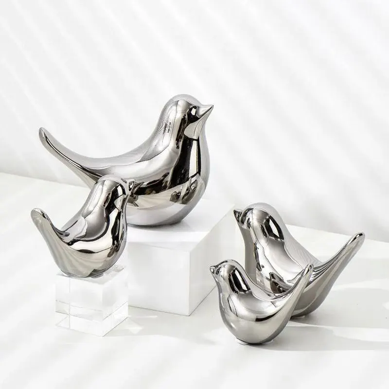 Adornos de aves de cerámica de estilo moderno, Animal para figurita de decoración del hogar, Hotel, Decoración de mesa, artesanía de cerámica, Plata