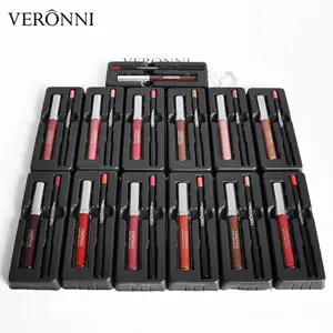 VERONNI Set Lip Gloss dan Lipstik, Tahan Lama Tahan Air Lip Gloss dengan Lip Liner 2 In 1 Set 13 Warna Pilihan