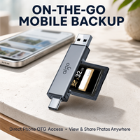 Lecteur de cartes USB 3.0 Type-C OTG en aluminium avec logo personnalisé, double fente SD, adaptateur flash pour MacBook, ordinateur portable, PC, approvisionnement en gros