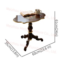 Table d'appoint étroite rustique peinte à la main, finition noyer foncé avec bordure dorée, 24 pouces de haut, table d'appoint vintage à motif floral pour salon