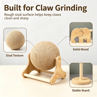 Balle à gratter rotative en sisal pour chat avec support en bois massif – Jouet vertical d'intérieur pour le nettoyage des griffes et l'auto-entretenissement du chat
