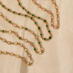 Parures de bijoux pour femmes tendance, en acier inoxydable, zircon <span class=keywords><strong>CZ</strong></span>, collier, bracelet, mariage, plaqué or, pierres précieuses colorées - Product Image 4