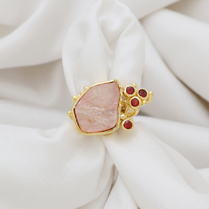 Bague ajustable unique Bague en quartz rose et grenat Bague en argent sterling massif plaqué or rose 925 - Product Image 2