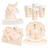 DAMAI Nouveau Design Ensemble de Vaisselle et Assiettes en Carton pour Fête d'Anniversaire Thème Licorne pour Enfants, Pack de Faveurs et Articles de Fête Ludiques