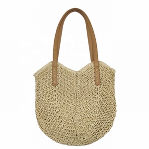 Bolso de hombro de cuerda de algodón tejido con solapa de cuero para playa de verano para mujer - Product Image 6