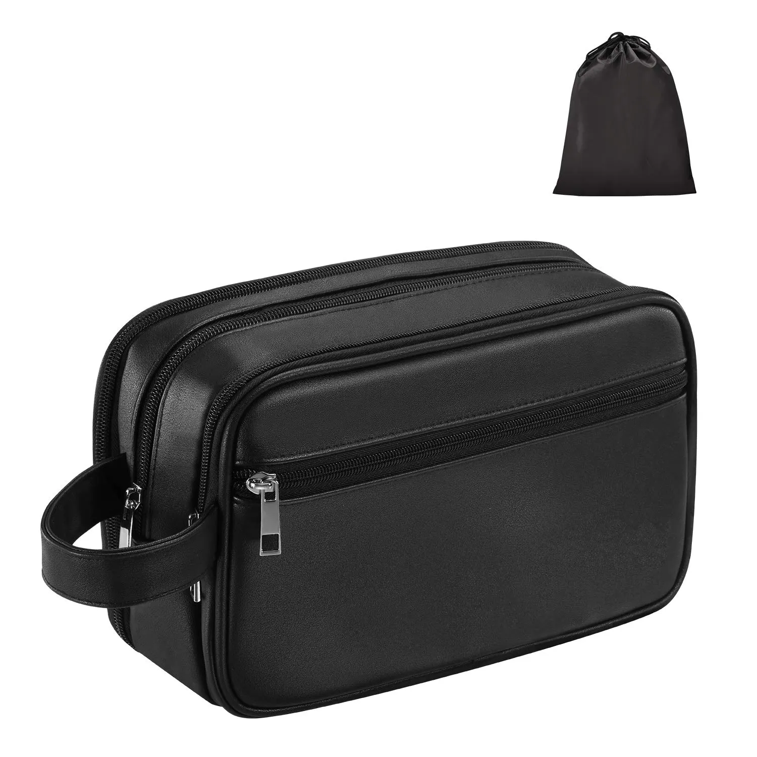 Custom Logo Black PU Leather Organizer Cosmetic Bag Multi-Functional Portable Mens Travel Toiletry Bag