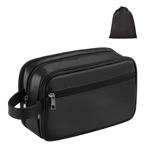 Toptan çanta düzenleyici için jilet-Özel Logo siyah Pu deri kozmetik çantası erkekler saplı jilet tıraş depolama makyaj organizatör taşınabilir seyahat makyaj çantası erkekler için