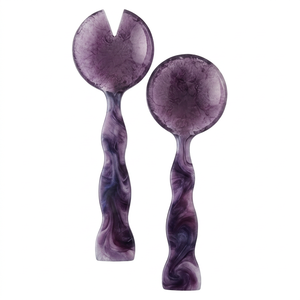 Juego de Cuchara y Tenedor para Servir Ensaladas, Hechos a Mano, de Resina Moderna, Mango Largo, Color Morado Marmoleado, Utensilios de Cocina, Logotipo Personalizado, para Hogar, Hotel, Fiestas - Product Image 1