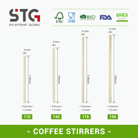 Vente en gros de bâtonnets à café en bois de bouleau écologique de 190 mm (7,5 pouces), robustes, certifiés BRCGS