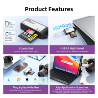 Rocketek OTG 2'si 1 Arada USB C 2.0 Kamera Hafıza Kartı SD TF 2.0 Kart Okuyucu Hub Telefon PC Dizüstü Bilgisayar için