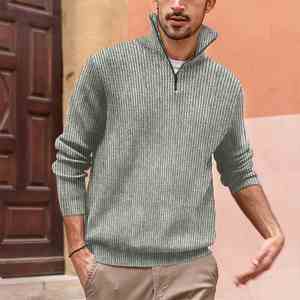 Nuova <span class=keywords><strong>Polo</strong></span> da Uomo Casual Autunno-Inverno con Zip e Collo Alto, Vendita Calda - Product Image 4