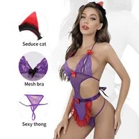 2022 Großhandel 4 Stück Halloween Cosplay Sexy Mädchen Unterwäsche Transparente Schleife Spitze Unterwäsche Erotik Dessous Set Für Frauen