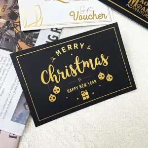 Impression personnalisée haut de gamme OEM Cartes de voeux de Noël à pli central bon marché Cartes de remerciement de luxe en feuille d'or