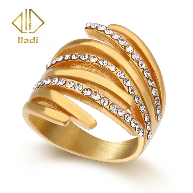 European and American individual casting gold-plated creative diamond stainless steel ring women's banquet gift finger ring