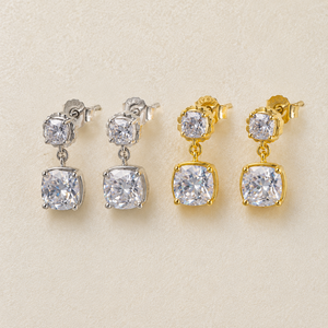925 Silver Rhodium & 18K <b>Gold</b> Plated Moissanite <b>Dangle</b> Drop <b>Earrings</b> Round Cut Trendy Unisex for Wedding Party Gift - Product Image 4