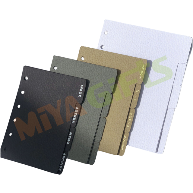 Custom Paper Lichi Pebble Cardboard Leather Textured Side Tab Dividers for Ring Binder Planner A4 A5 A6 A7 Gold Foiling Tab
