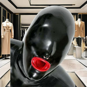 Hızlı sevkiyat fabrika kadın Cosplay lateks başlık SM oyunu oynamak için yaka ile BDSM esaret dişli siyah pembe - Product Image 3