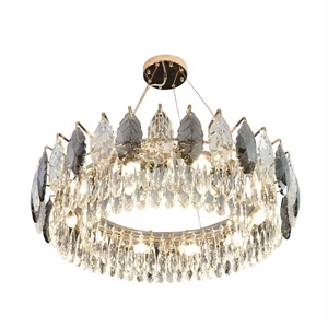 Candelabro de hoja de cristal redondo moderno europeo para iluminación de boda y Decoración Para sala de estar lámpara de tamaño medio - Product Image 6