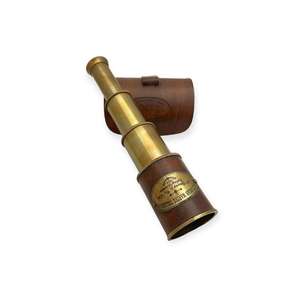 Four Pipe Leather <b>Telescope</b> with Classic <b>Brass</b> Finish Art Decor Design Multipurpose for Desk Shelf Office Home Nautical Display - Product Image 2