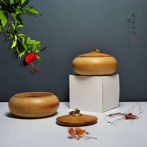 Yuzhu Shangpin Bamboo Tea Canister Round Natural Wood Storage Jar For Tea Preservation Craft Gift - Product Image 1