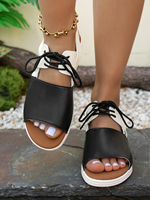 Sandales compensées confortables à bout ouvert et lacets color-block pour femme – Chaussures décontractées d'été