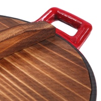 Wok rond en fonte émaillée de haute qualité, ustensiles de cuisine antiadhésifs avec manche en bois
