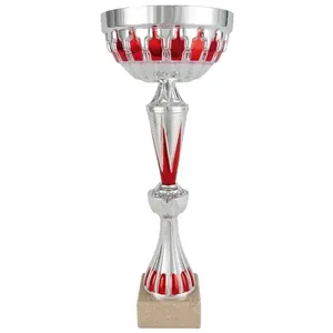 Coppa sportiva argentata con dettagli rossi e targhetta incisa - Product Image 1