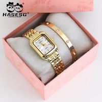 Jam Tangan Wanita Cantik Set Jam Tangan Mewah Fashionable Gelang Dial Sederhana Kecil Hadiah untuk Wanita Pemakaian Sehari-hari