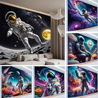 Tapisserie murale en polyester à motif astronaute futuriste doré, impression HD, résistante à la décoloration, légère, vente en gros