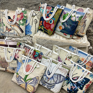 <span class=keywords><strong>Sac</strong></span> fourre-tout d'été en toile à <span class=keywords><strong>bandoulière</strong></span> unique, grande capacité, réutilisable, style bohème vintage, motif floral tropical, pour femme - Product Image 3