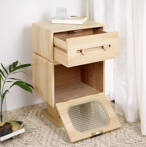 Creative Rotatable Robot Storage Side <b>Table</b> with Solid Wood Top Modern Design Natural Color - Product Image 1