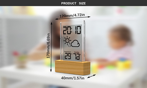 Thời tiết nhựa kỹ thuật số Nhiệt kế khuyến mãi Đồng hồ bàn đơn giản kỹ thuật số trong suốt hiệu ứng hạt gỗ <span class=keywords><strong>LCD</strong></span> Đồng hồ báo thức - Product Image 6
