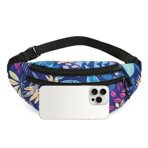 Waist Bag For Women With Print Multiple Pockets Water Resistant Zipper Closure Leisure Travel Blue Black Red Maple Leaves - Product Image 2