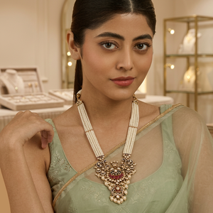 Collier court ethnique vintage Kundan 164013, chaînes perlées pour mariage et fête, imitation perles rubis, bijoux faits à la main pour femmes - Product Image 3