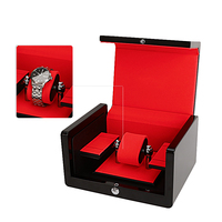 Boîte à montres en bois noir brillant personnalisée, boîte de rangement pour 3 montres avec doublure rouge, logo personnalisé, coffret cadeau écologique de luxe