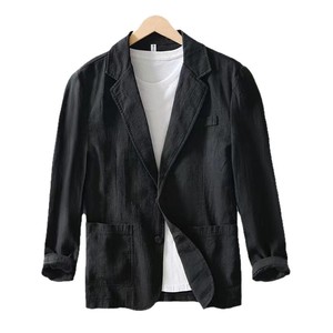 Großhandel Herren Baumwoll-Leinen-<span class=keywords><strong>Blazer</strong></span> Einfarbig Frühling Casual Langarm Einreihig Doppelknopf V-Ausschnitt - Product Image 5