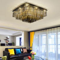 Lustre de plafond rectangulaire en cristal gris fumé pour salon, luminaire moderne de luxe à LED en cristal pour chambre à coucher