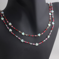 Chaîne plate en or 14 carats plaqué or/argent S925 émaillée rouge/fuchsia/rose avec opale cœur blanche pour la création de bijoux permanents DIY