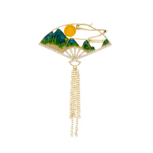 Muyu Xiluan Fan Shadow Brooch Enamel Zinc Alloy Tassel Women's Party Cheongsam Pin Accessory - Product Image 5