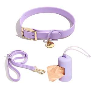 lila rosa goldene Schnalle Kunststoff Haustier Hundekragen und Leine individuelles solides Muster wasserdicht Haustierprodukte - Product Image 2